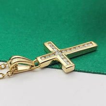 Load image into Gallery viewer, Ladies Yellow Gold (417, 10K) Channel-Set Natural Diamonds MHJ Cross Pendant
