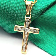 Load image into Gallery viewer, Ladies Yellow Gold (417, 10K) Channel-Set Natural Diamonds MHJ Cross Pendant

