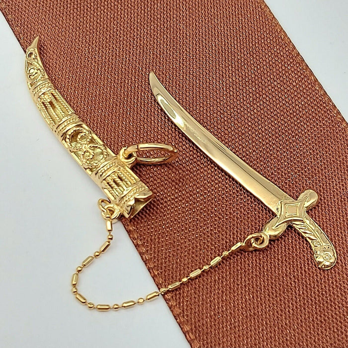 Unisex Yellow Gold 18ct (750, 18K) Rare Arabian Scabbard and Sword Pendant