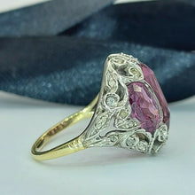 Load image into Gallery viewer, Ladies 10ct (417, 10k) White &amp; Yellow Gold Tourmaline &amp; Diamond Chip Dress Ring
