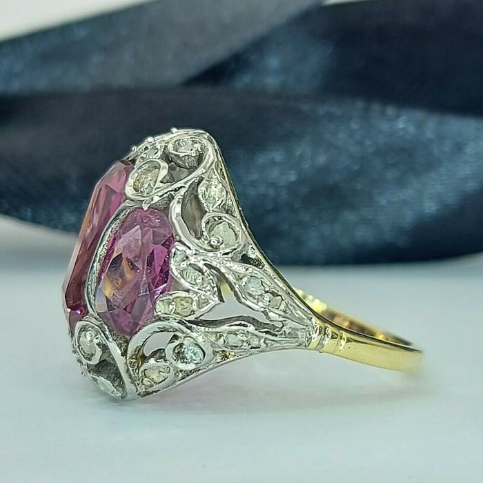 Ladies 10ct (417, 10k) White & Yellow Gold Tourmaline & Diamond Chip Dress Ring