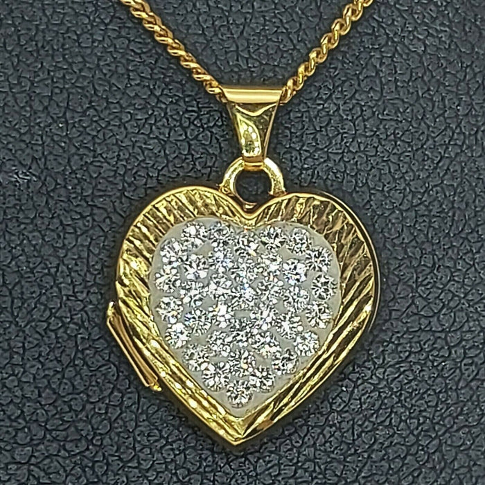 Ladies MHJ Necklace 10ct (417,10K) Yellow Gold Diamante Heart Pendant Necklace