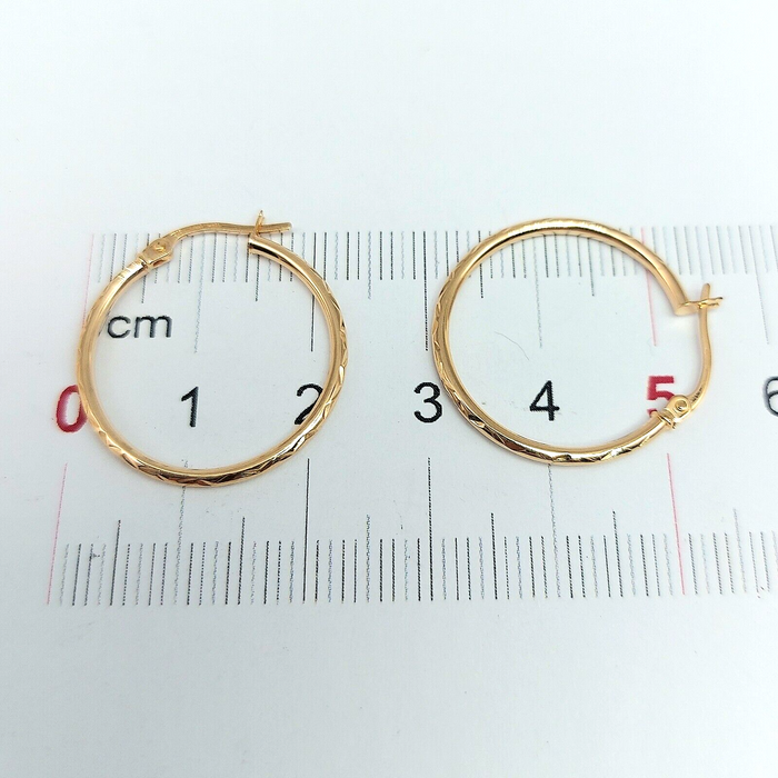 Ladies Yellow Gold 9ct (375, 9K) Patterned Diamond Cut Hoop Earrings