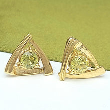 Load image into Gallery viewer, Ladies Earrings Yellow Gold 9ct (375,9k) Solid Natural Peridot Triangle Studs
