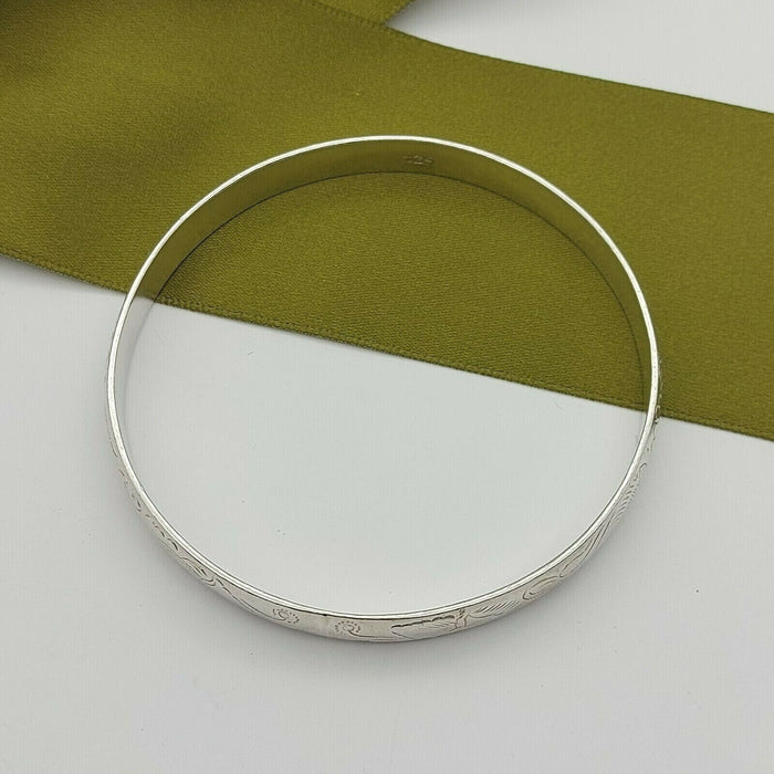 925 Sterling Silver Unique Filigree Thick Patterned Bangle