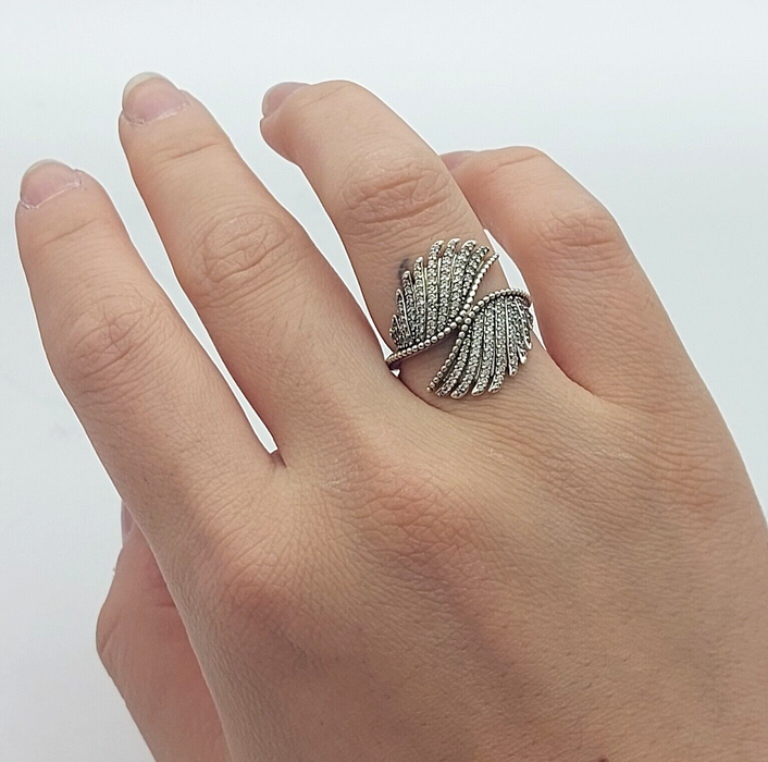 Ladies Ring Genuine Sterling Silver (925) RETIRED PANDORA Double Feather Ring