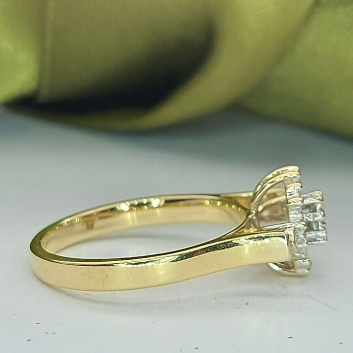 Ladies Ring 9ct (375, 9K) Real Yellow Gold Diamond Chip Dress Ring