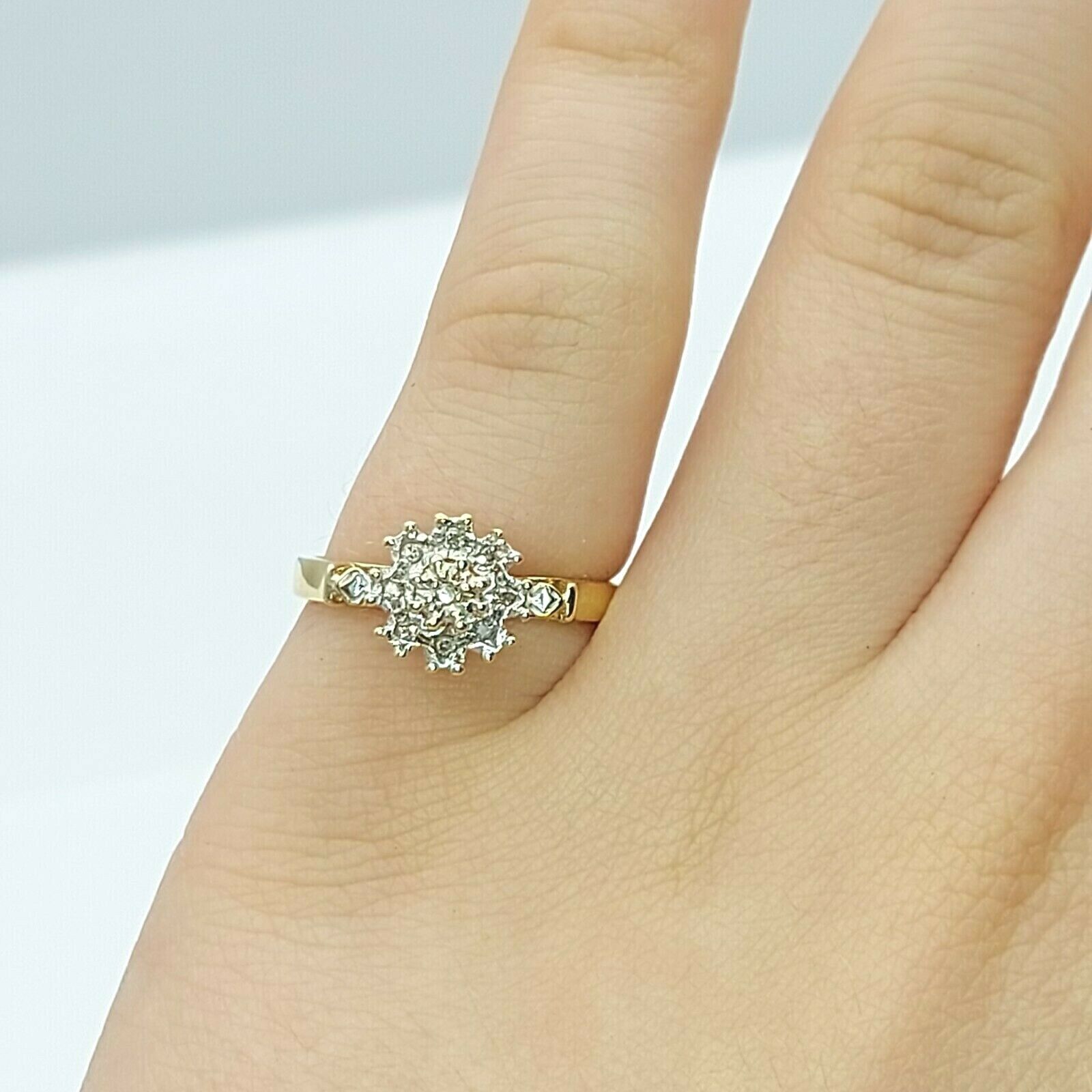 Ladies Ring 9ct (375, 9K) Real Yellow Gold Diamond Chip Dress Ring