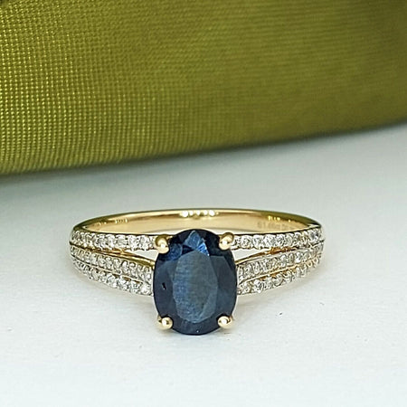 Ladies Ring 14ct (585, 14K) Yellow Gold Sapphire & Diamond Dress Ring