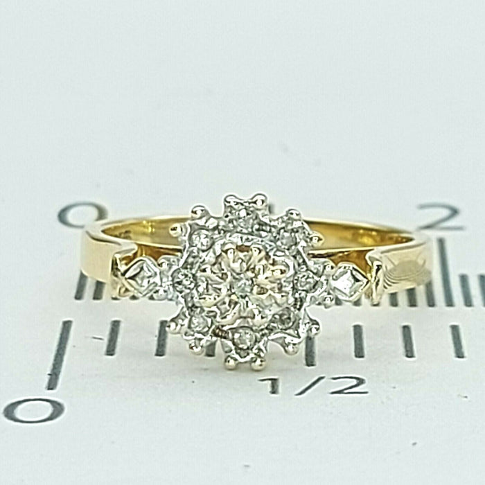 Ladies Ring 9ct (375, 9K) Real Yellow Gold Diamond Chip Dress Ring