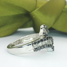 Load image into Gallery viewer, Ladies Ring Silver(925) Natural Black &amp; Clear (1.00ct) Diamond Swirl Bypass Ring
