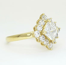 Load image into Gallery viewer, Ladies Ring 9ct (375, 9K) Yellow Gold Square Diamante Dress Ring
