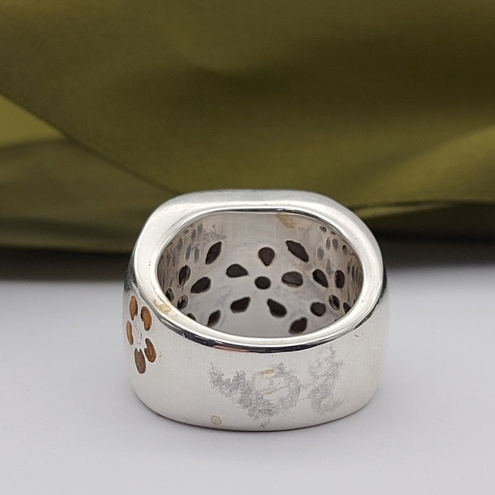 Unisex Ring Silver (925) Thick Band Flower Dress Ring
