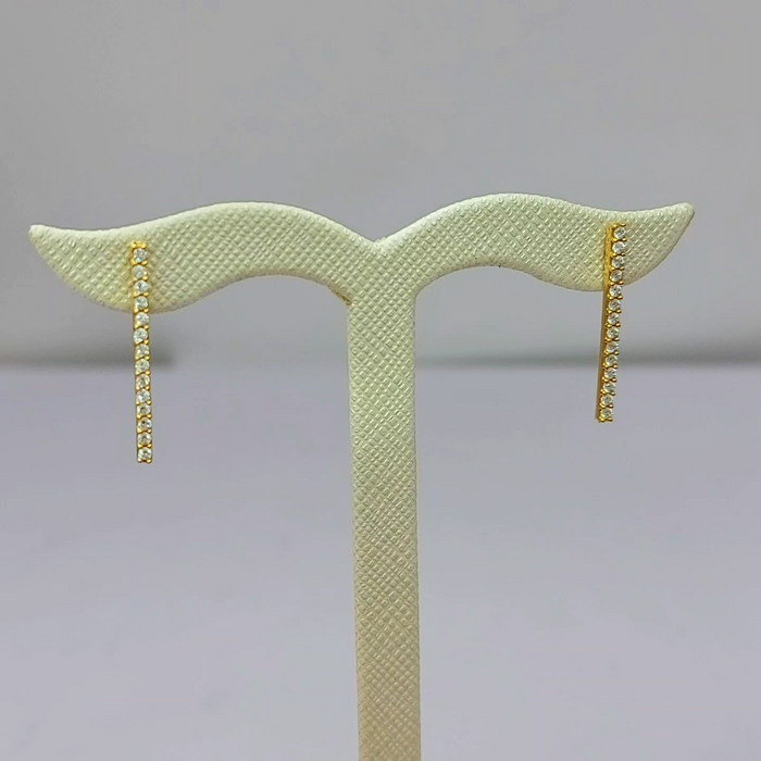 Ladies Earrings 14ct (585,14K) Yellow Gold Drop Diamantes Channel Setting Studs