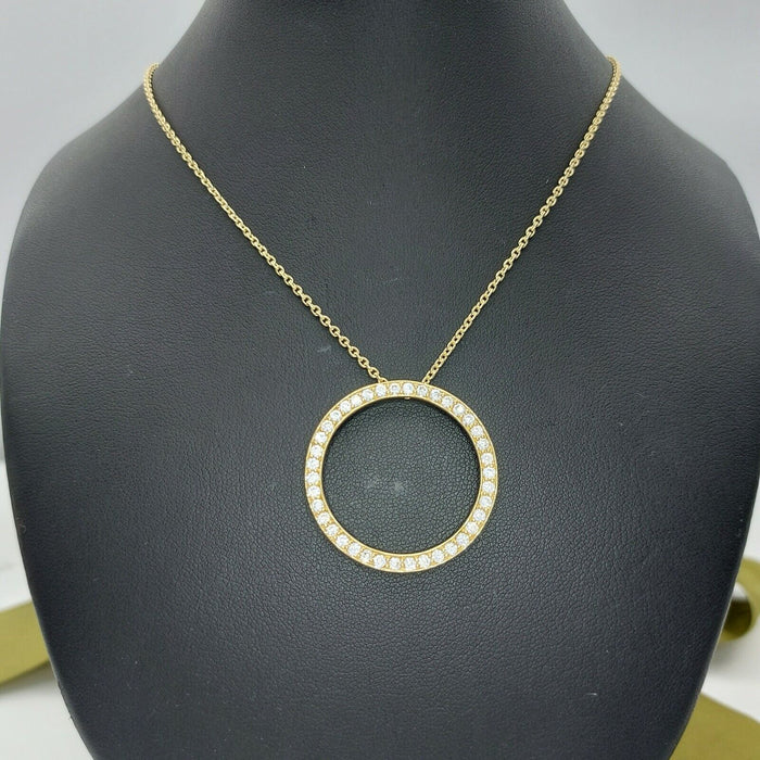 Ladies Necklace 14ct (585,14K) Yellow Gold Diamante Circle Pendant Necklace