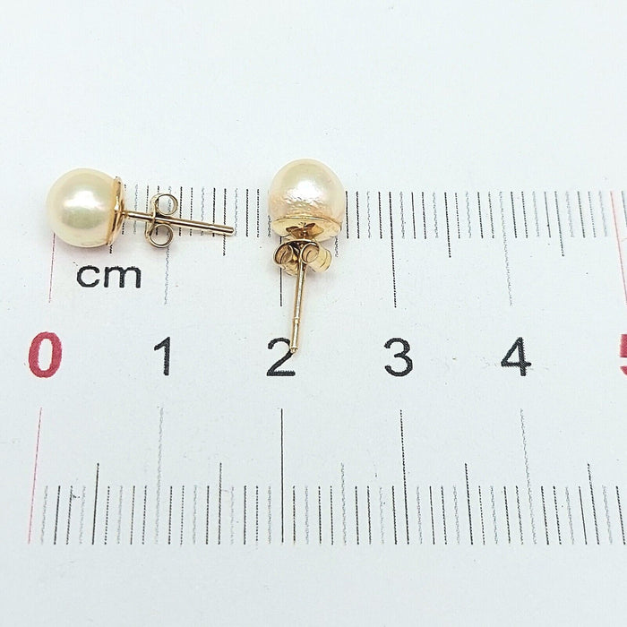 Ladies Earrings Yellow Gold 9ct (375,9k) Handmade Solitaire Natural Pearl Studs