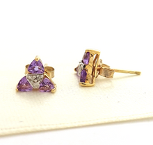 Load image into Gallery viewer, Ladies 10ct (417, 10K) Amethyst, Natural Diamond &amp; Yellow Gold Stud Earrings
