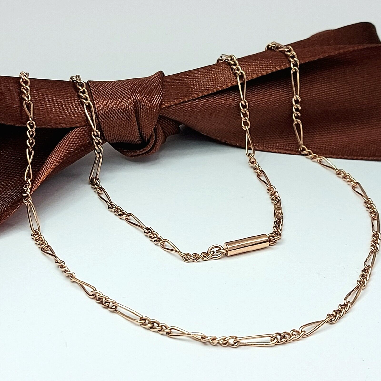 adies Rose Gold 9ct (375, 9K) Antique Figaro Chain Necklace with Barrel Clasp