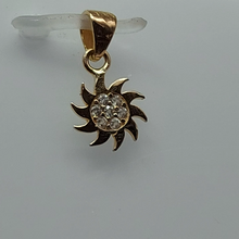 Load image into Gallery viewer, Ladies Yellow Gold 18ct (750, 18K) Small Sun Burst Diamante Pendant
