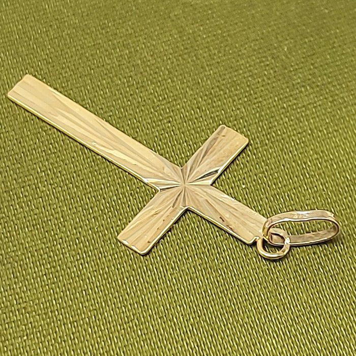 Ladies Yellow Gold 9ct (375, 9K) Italian Starburst Diamond Cut Cross Pendant