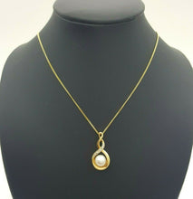 Load image into Gallery viewer, Ladies Necklace 9ct (375, 9K) Yellow Gold Natural Pearl &amp; Diamond Swirl Necklace
