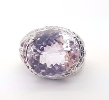 Load image into Gallery viewer, Ladies Ring 9ct (375, 9K) White Gold Amethyst, Created Sapphire &amp; Diamond Ring
