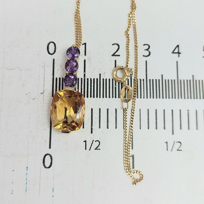 Ladies Necklace Yellow Gold 9ct (375,9K) Rare Natural Citrine & Amethyst Pendant