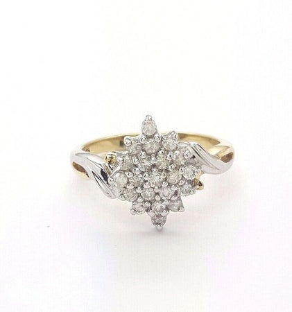 Ladies Ring 9ct (375, 9K) Yellow & White Gold Diamond Shape Design Ring