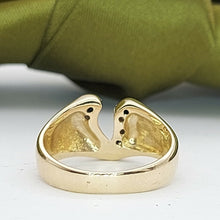 Load image into Gallery viewer, Ladies Ring 9ct (375, 9K) Yellow Gold Diamond Chip &#39;V&#39; Dress Ring
