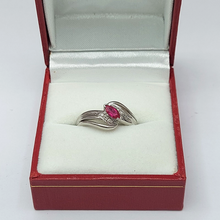Load image into Gallery viewer, Ladies White Gold 9ct (375,9k) Ruby and Natural Diamonds Swirl Dress Ring
