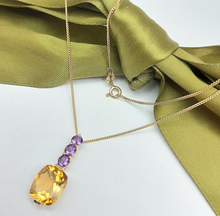 Load image into Gallery viewer, Ladies Necklace Yellow Gold 9ct (375,9K) Rare Natural Citrine &amp; Amethyst Pendant
