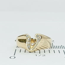 Load image into Gallery viewer, Ladies Ring 9ct (375, 9K) Yellow Gold Diamond Chip &#39;V&#39; Dress Ring
