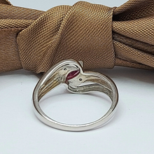 Load image into Gallery viewer, Ladies White Gold 9ct (375,9k) Ruby and Natural Diamonds Swirl Dress Ring
