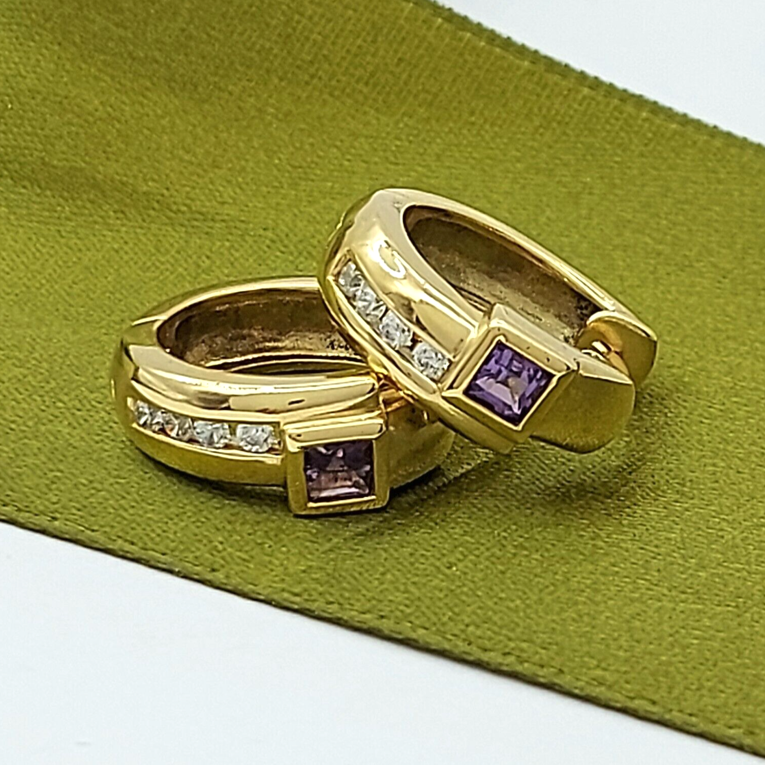 Ladies 9ct (375,9K) Real Solid Gold Amethyst 25pts Diamond Huggie Earrings