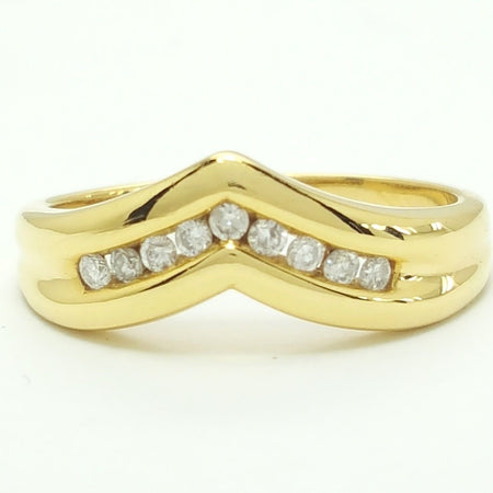 Ladies Ring 9ct (375, 9K) Yellow Gold V Shape Curve Style (0.26ct) Diamond Ring