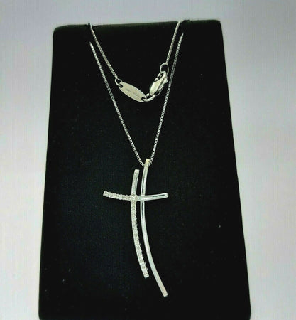 18ct Ladies Necklace (750,18K) White Gold Diamond Chip (0.12pts) Cross Necklace
