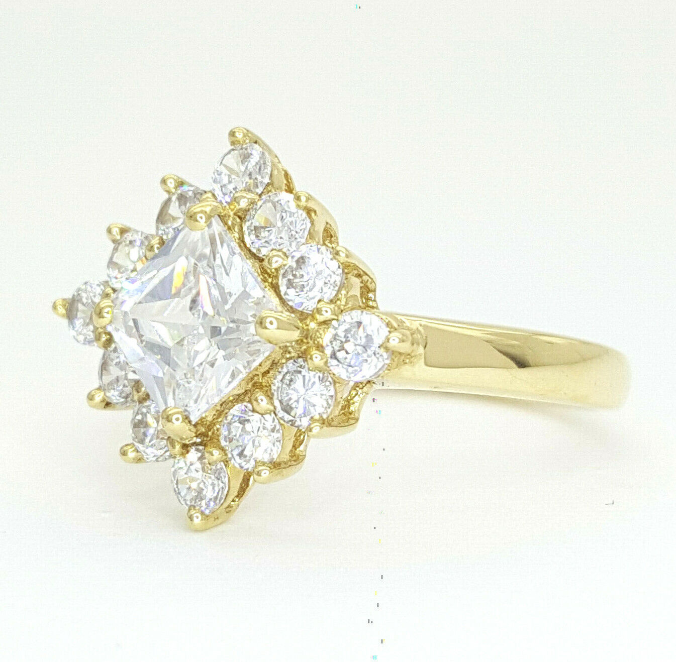 Ladies Ring 9ct (375, 9K) Yellow Gold Square Diamante Dress Ring