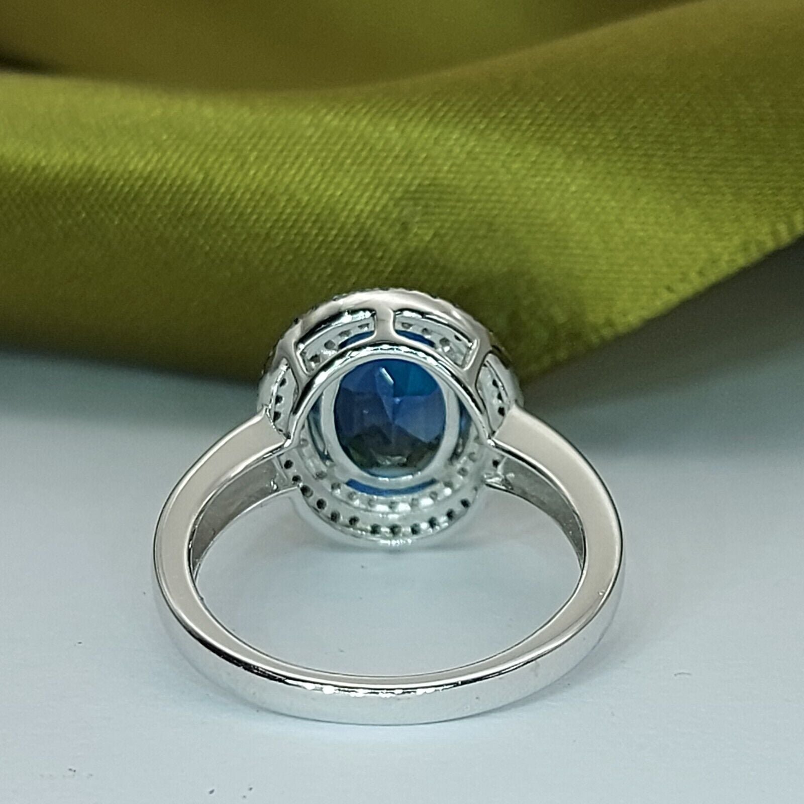 Ladies Dress Ring 14ct (585, 14K) White Gold Created Tourmaline & Diamond Ring