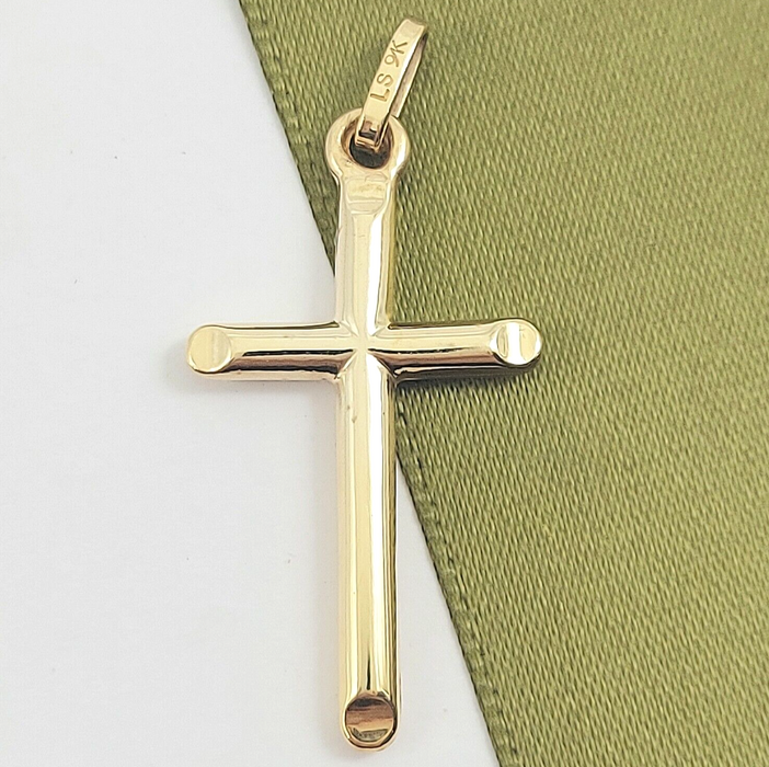 Unisex Yellow Gold 9ct (375, 9K) High Quality Rare Pinched Edges Cross Pendant