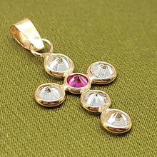 Load image into Gallery viewer, Ladies Yellow Gold 18ct (750, 18K) Diamantes and Created Ruby Cross Pendant
