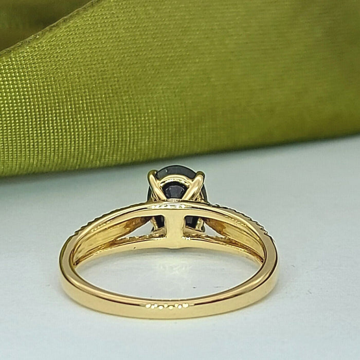 Ladies Ring 14ct (585, 14K) Yellow Gold Sapphire & Diamond Dress Ring