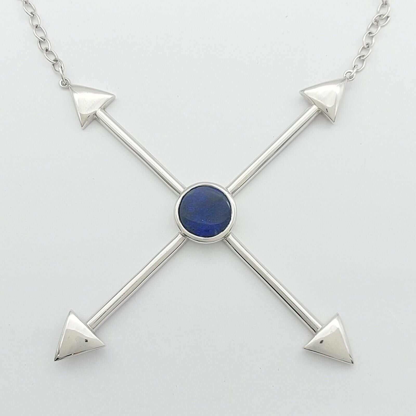Ladies Necklace Sterling Silver 925 Curb Chain with Opal Arrow Pendant Necklace