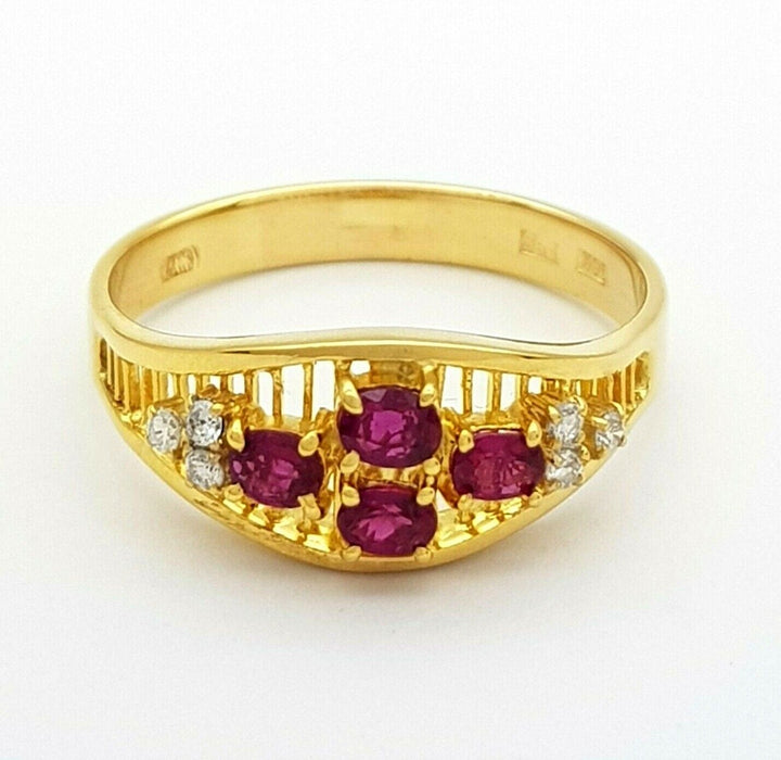 Ladies Ring 14ct (585, 14K) Yellow Gold Ruby & Diamond Dress Ring