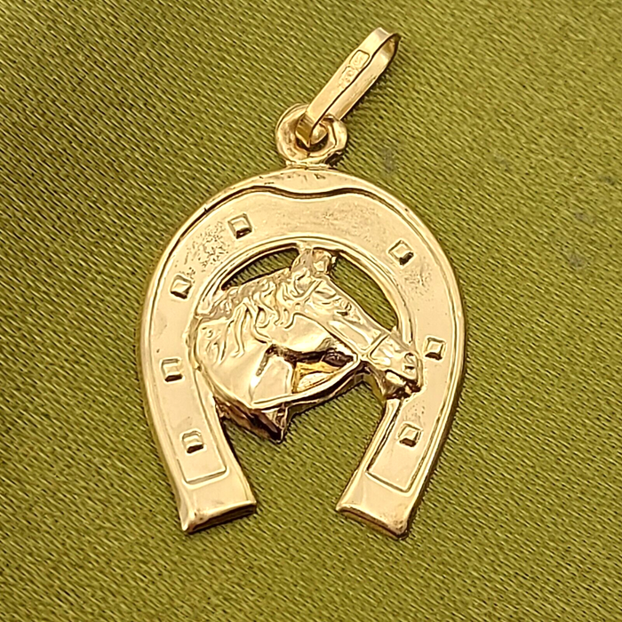 Unisex Pendant Yellow Gold 18ct (750, 18K) Unique Lucky Horseshoe Pendant
