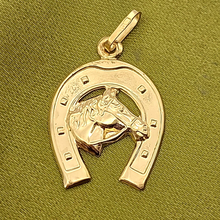 Load image into Gallery viewer, Unisex Pendant Yellow Gold 18ct (750, 18K) Unique Lucky Horseshoe Pendant
