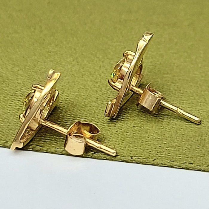 Ladies Earrings Yellow Gold 9ct (375,9k) Solid Natural Peridot Triangle Studs