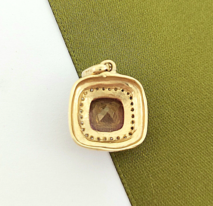 Ladies Yellow Gold 14ct (585,14k) Pink Sapphire & Diamonds Halo Pendant