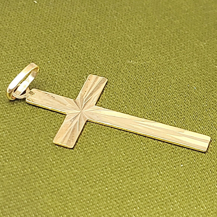 Ladies Yellow Gold 9ct (375, 9K) Italian Starburst Diamond Cut Cross Pendant