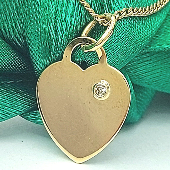 Ladies Yellow Gold 9ct (375, 9K) Plain Engravable Heart & Diamond Chip Pendant