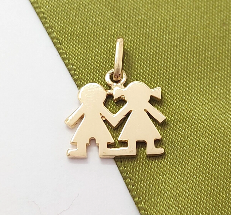 Ladies Yellow Gold 9ct (375, 9K) Rare Boy & Girl Holding Hands Pendant